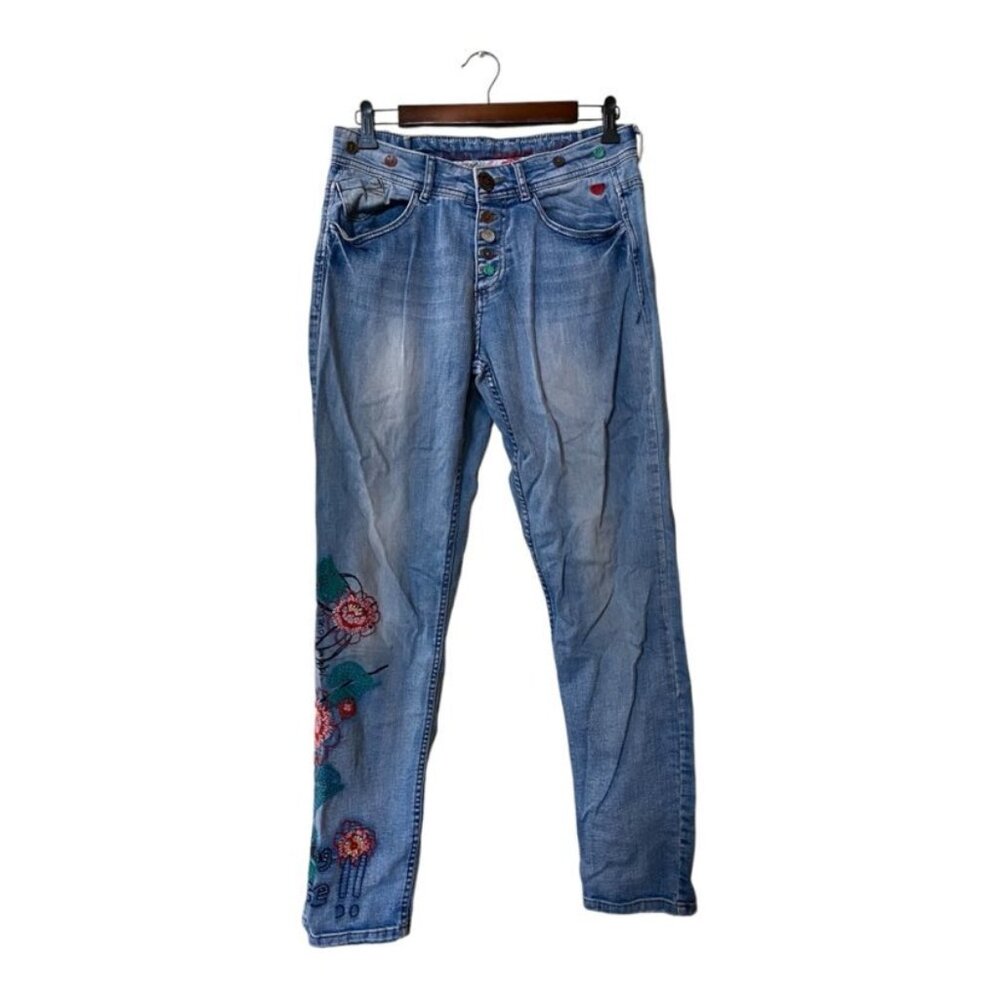 Desigual Flower Power Embroidered Jeans Button Fly Size 26